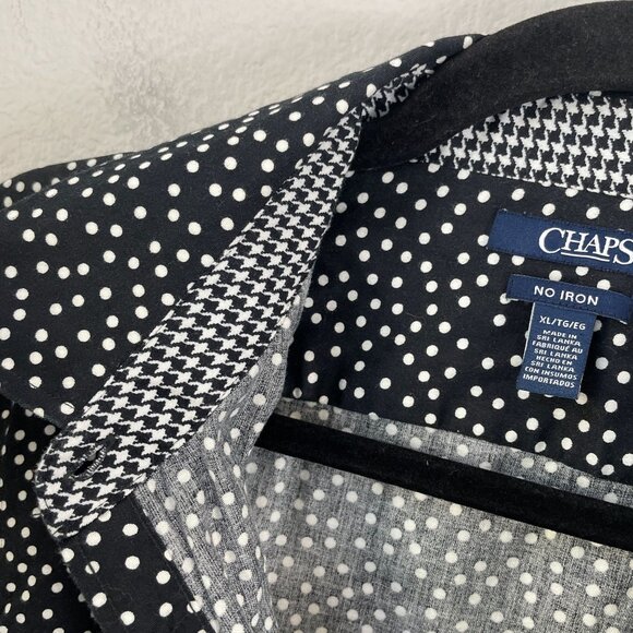 Chaps Womens XL No Iron Black White Polka Dot Button Up Shirt Long Sleeve Blouse - Picture 6 of 11